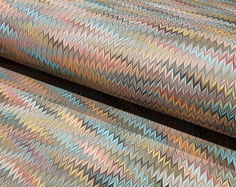 Marbled Paper: Burgundy, Teal & Yellow Chevron by Papiers Prina