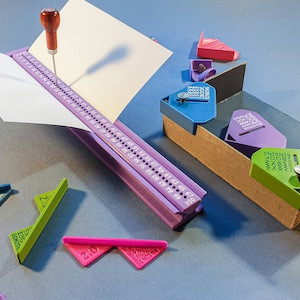 Bookbinding Set #3B: Section Punching Cradle Type B + Corner Cutting Jigs + Corner Clamps for Boxmaking (3d-printed, Mark II)