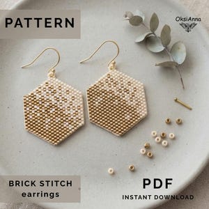 Beading earrings pattern PDF -  White gold brick stitch earrings - Abstract Seed bead earrings - Miyuki Delica 11/0