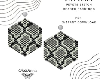 スネークペヨーテステッチイヤリングパターン アニマルプリント ビーズパターン シードビーズイヤリング ミユキイヤリング ビーズジュエリーデザイン ビーズチュートリアル