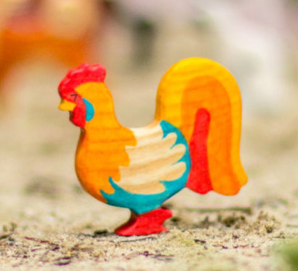Wooden toy Rooster figurine Barnyard Animals Etsy