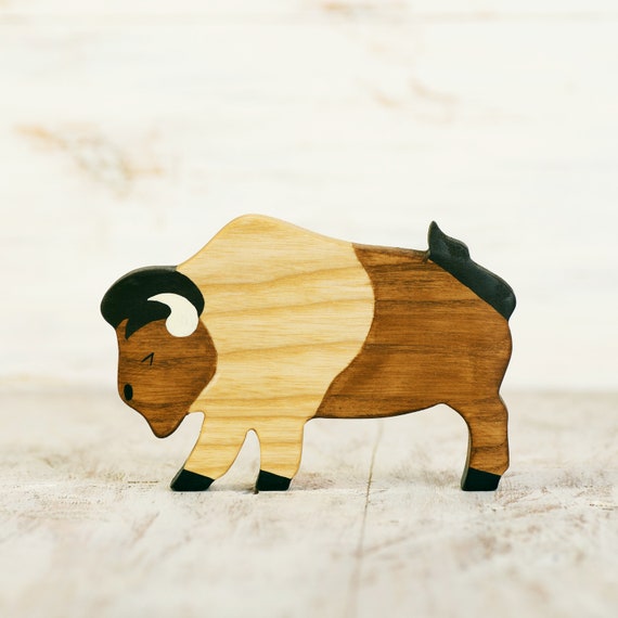 Wooden Bison Toy American Buffalo Figurine Ox Miniature Etsy