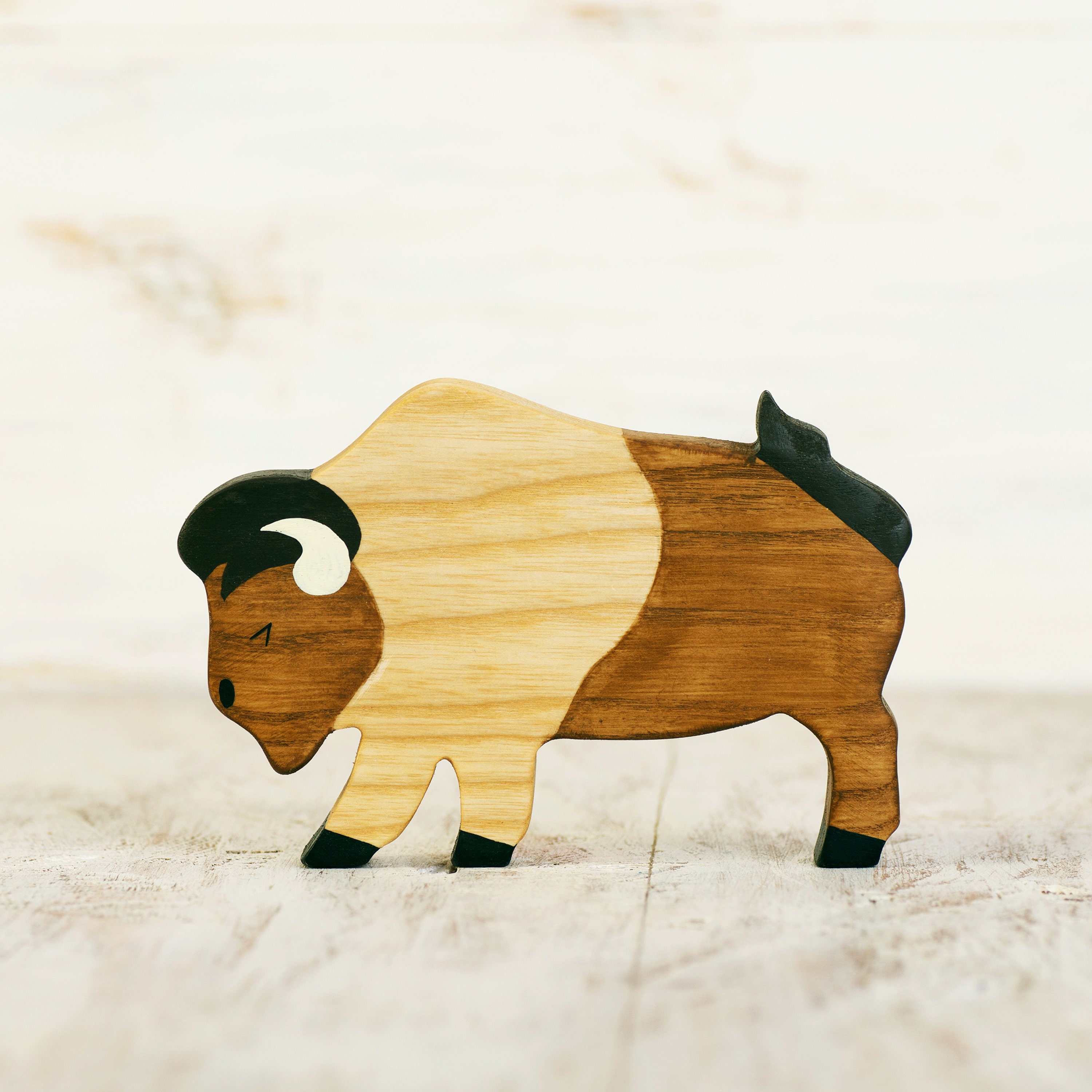 økologisk Fremragende Pilgrim Wooden Bison Toy American Buffalo Figurine Ox Miniature | Etsy