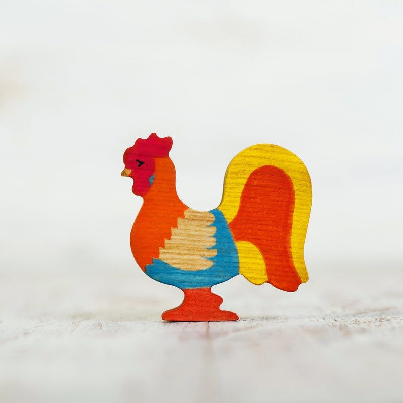 Wooden toy Rooster figurine Barnyard Animals Etsy