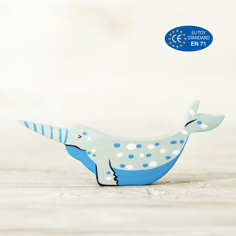 Wooden Narwhal figurine Sea Unicorn Toy