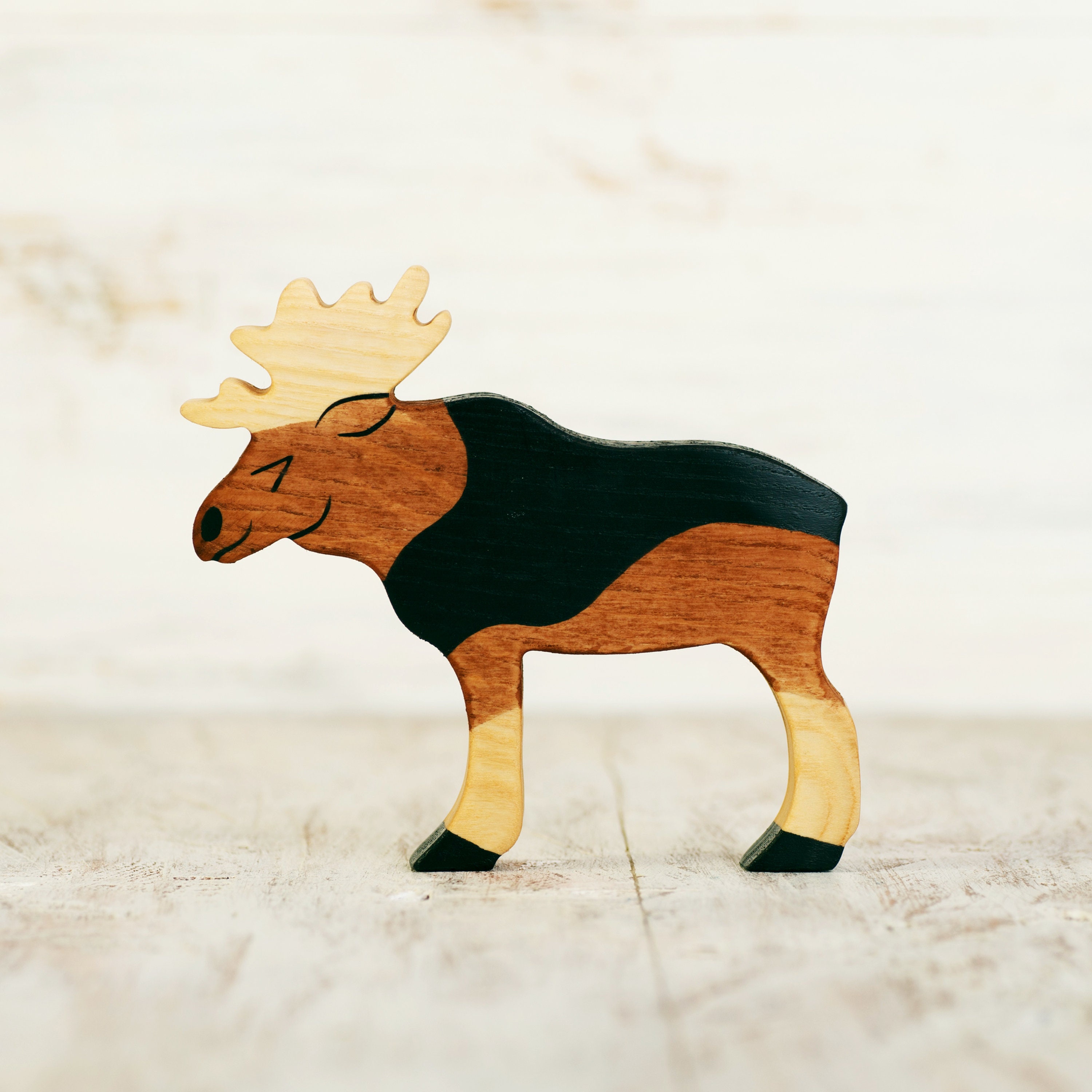 Wooden toy moose figurine Forest Animal toy Elk figurine Etsy