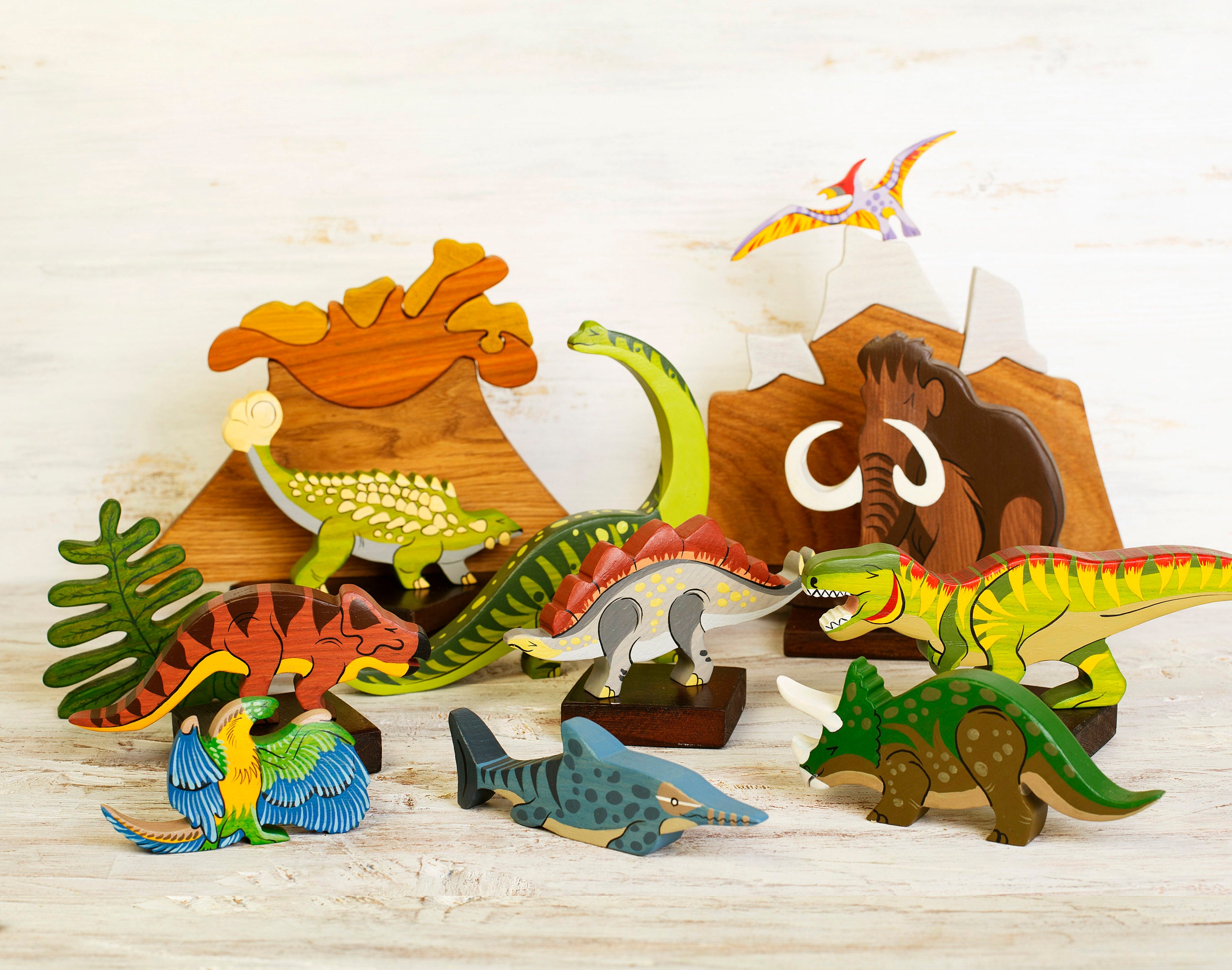 Big Dinosaurs set Wooden Dinosaur toys Prehistoric Jurassic Etsy