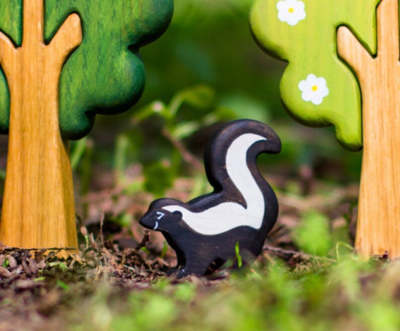 Wooden toy Skunk figurine Wild animals Wildlife animals Etsy