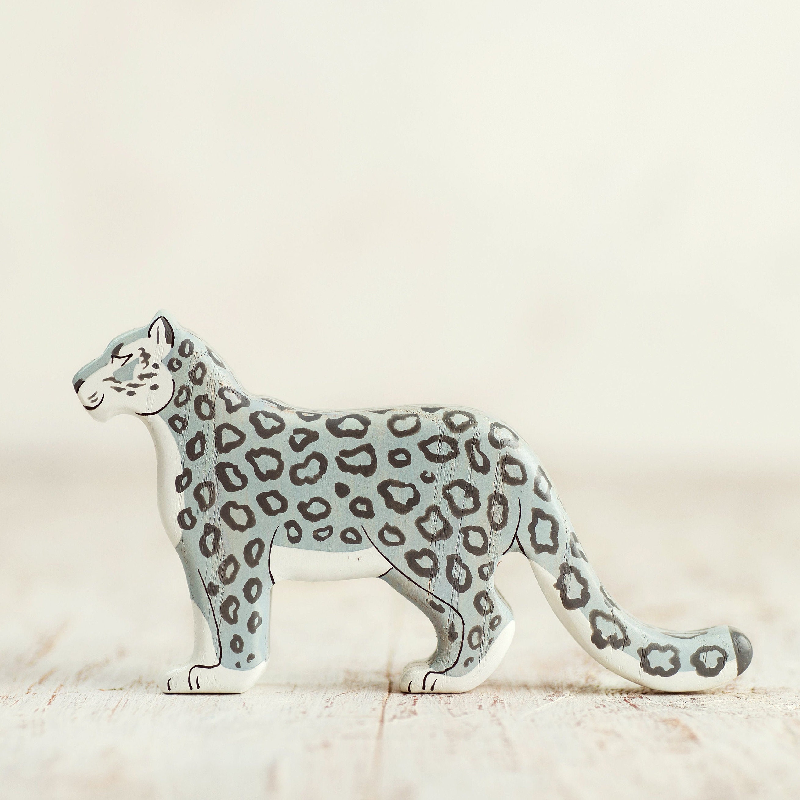 Wooden Snow Leopard Figurine Ounce Etsy UK