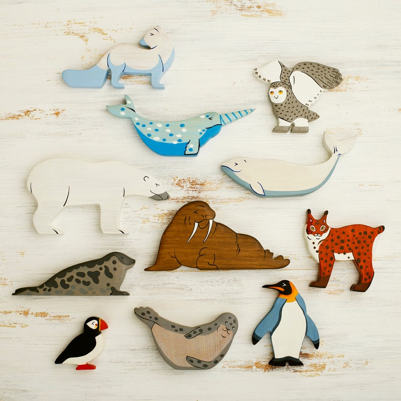 Wooden Seal figurine Arctic animals Toy sea calf Wood Hair Etsy