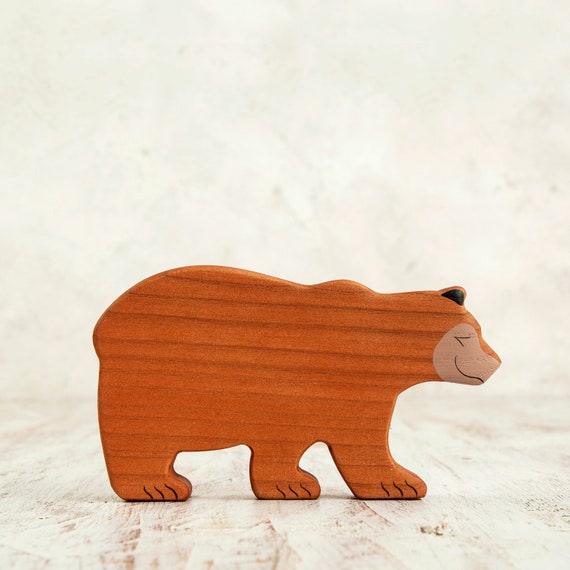 Wooden Toy Bear Figurine Woodland Animal Toys Etsy