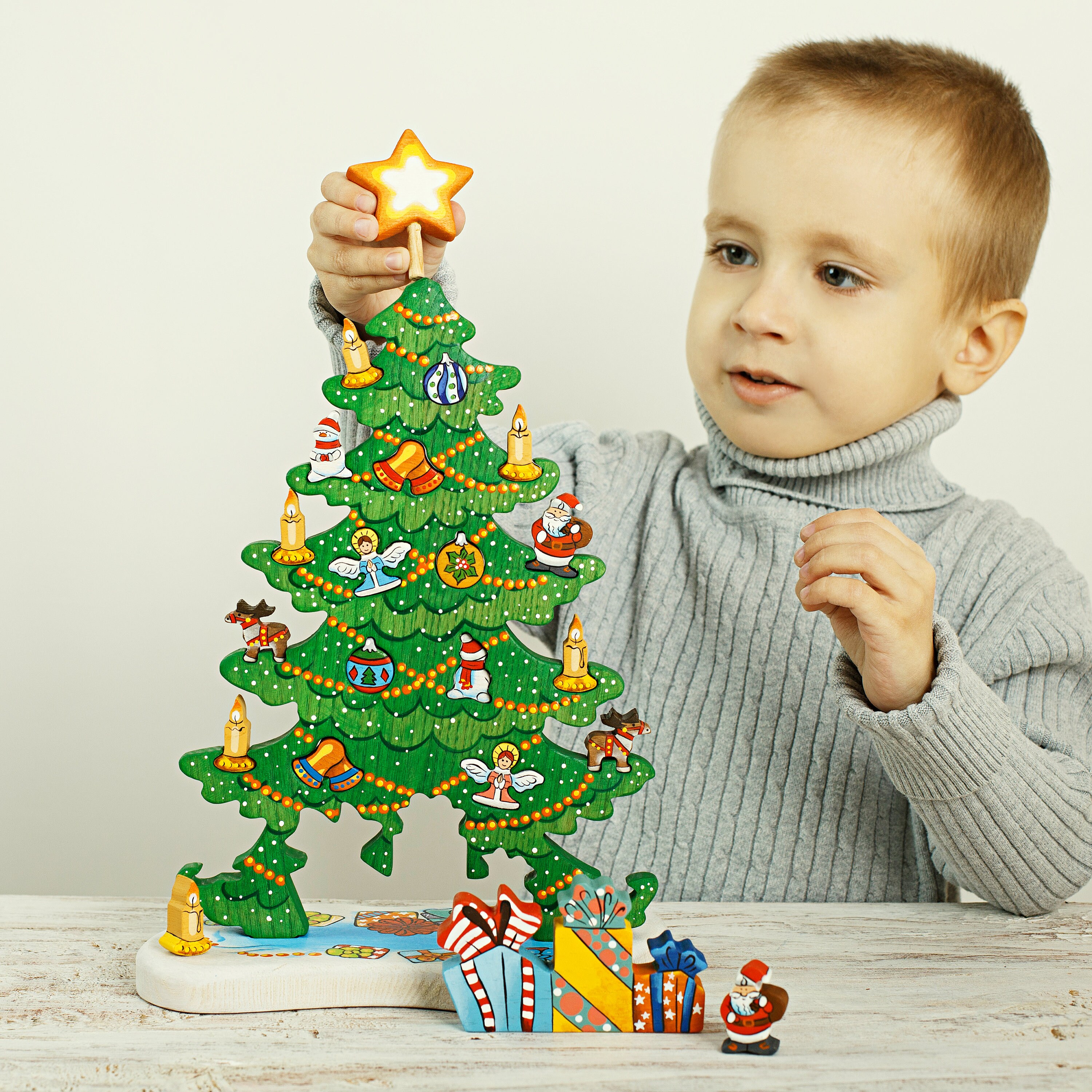Wooden Christmas Tree puzzle figurine decor Etsy