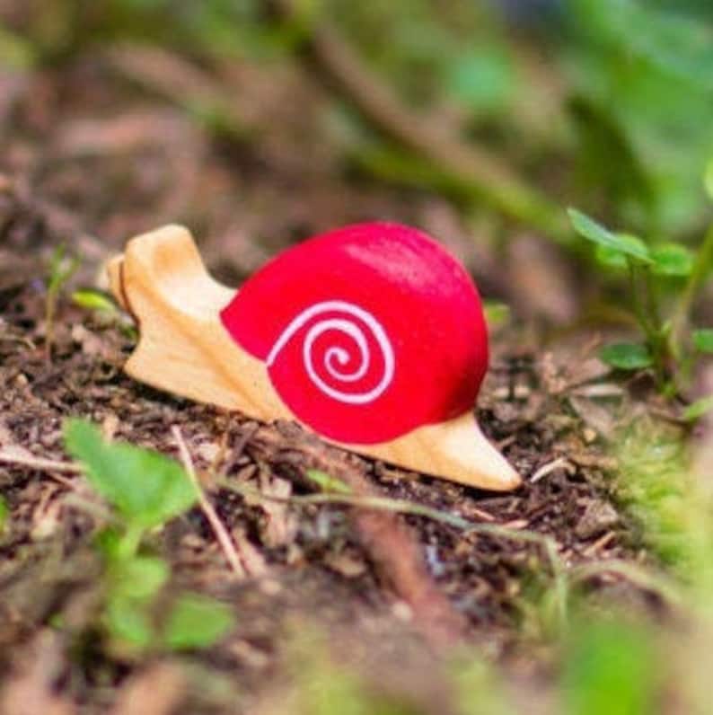 Wooden snail toy Garden life creatures Snail figurine Etsy