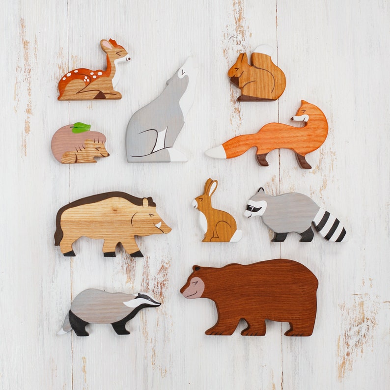 Wooden toy animals Baby Woodland animals figurines Etsy