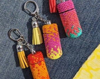 Beaded Pill Holder Keychain: Portable Travel Stash Box