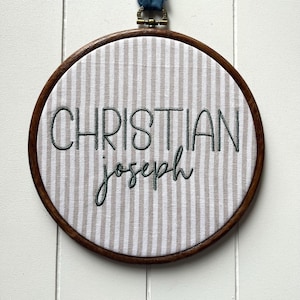 6” Custom Embroidered Baby Name Sign- STRIPE fabric