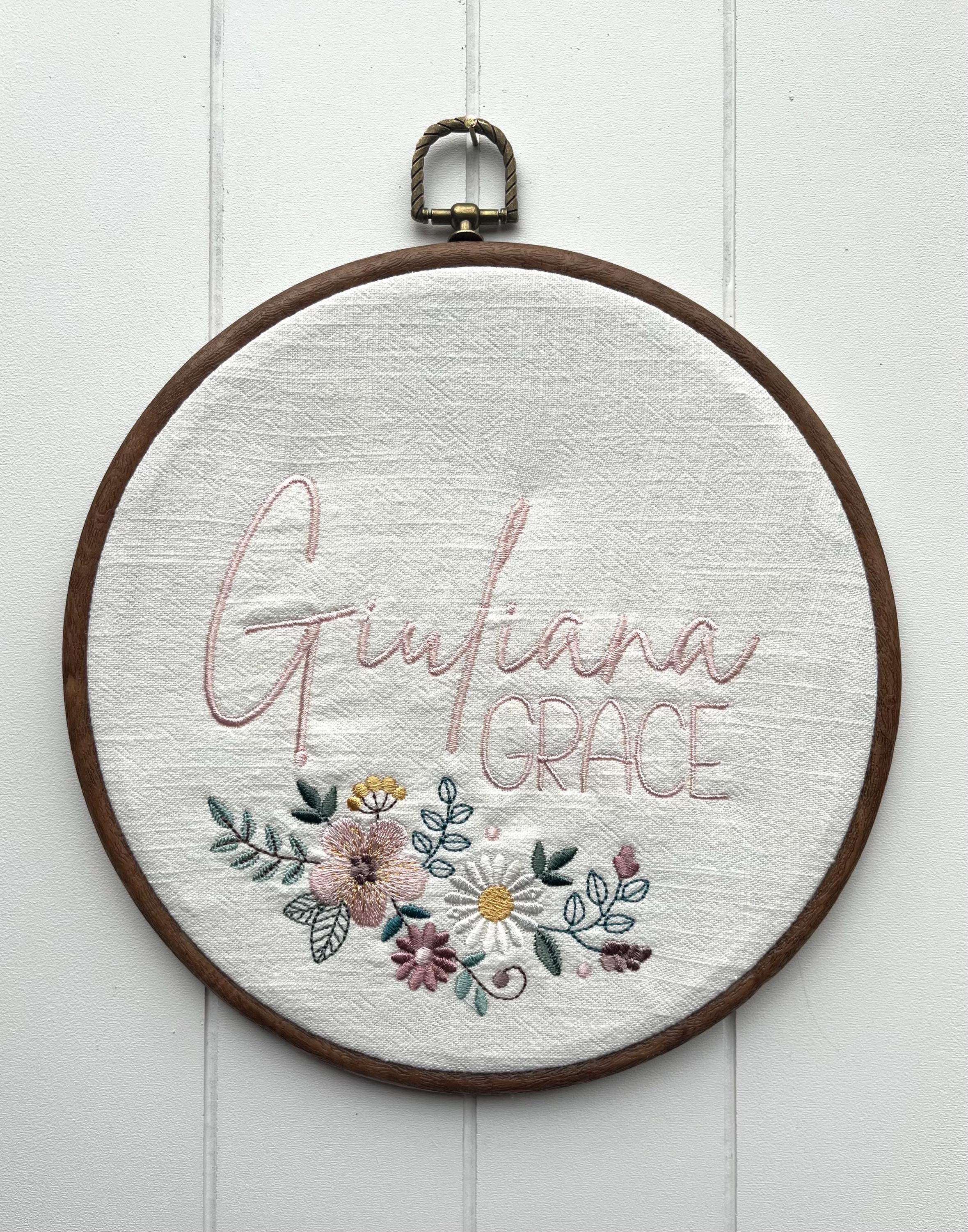 8” Custom Embroidered Baby Name Sign With Floral Embellishment - Etsy