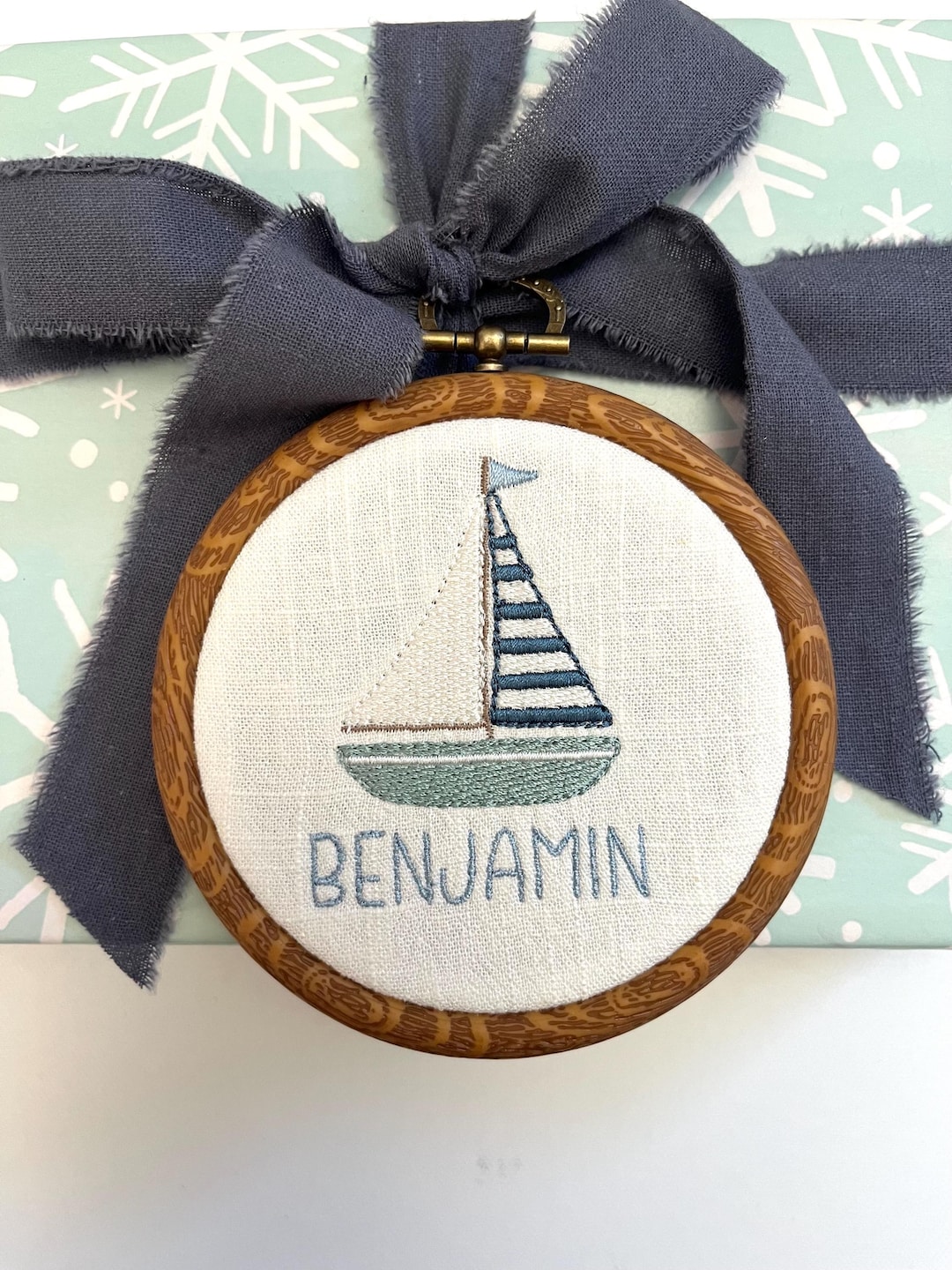 4” Custom Embroidered Baby Name Sign With Sailboat- CREAM Fabric - Etsy