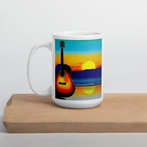 Unique Artistic Guitar Mug The perfect Gift For Any Guitarist Or Musician. Acoustic Guitar Sunset Custom Art