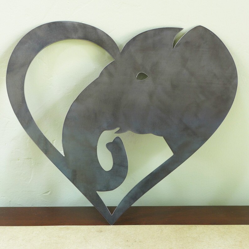 Steel Elephant Decor Raw Wall Art Heart
