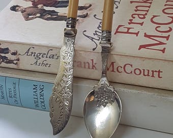 Prachtige Victoriaanse Silverplate portie instellen circa 1885 van Mark van Kleinwort & Peerless, Londen, eind 19e eeuw Vintage gebruiksvoorwerpen lepels