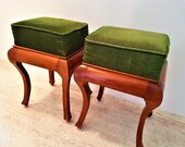 Amazing Pair of Vintage French Louis XV Style Vanity Dresser Stool, French Furniture Velvet Footstool Ottoman, Pair Upholstered Stools