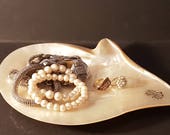 LARGE Beautiful quot Mother-Of-Pearl quot Earring Ring Vanity Dish Mother of Pearl, Crafted Shell, Oyster Dish, Oyster Shell Decor, Trinket Dish