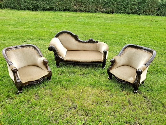 Gorgeous French Antique Velvet And Mahogany Childrens - Velvet Chaise Lounge Antique Gorgeous French Antique Velvet And Mahogany Childrens - Velvet Chaise Lounge Antique