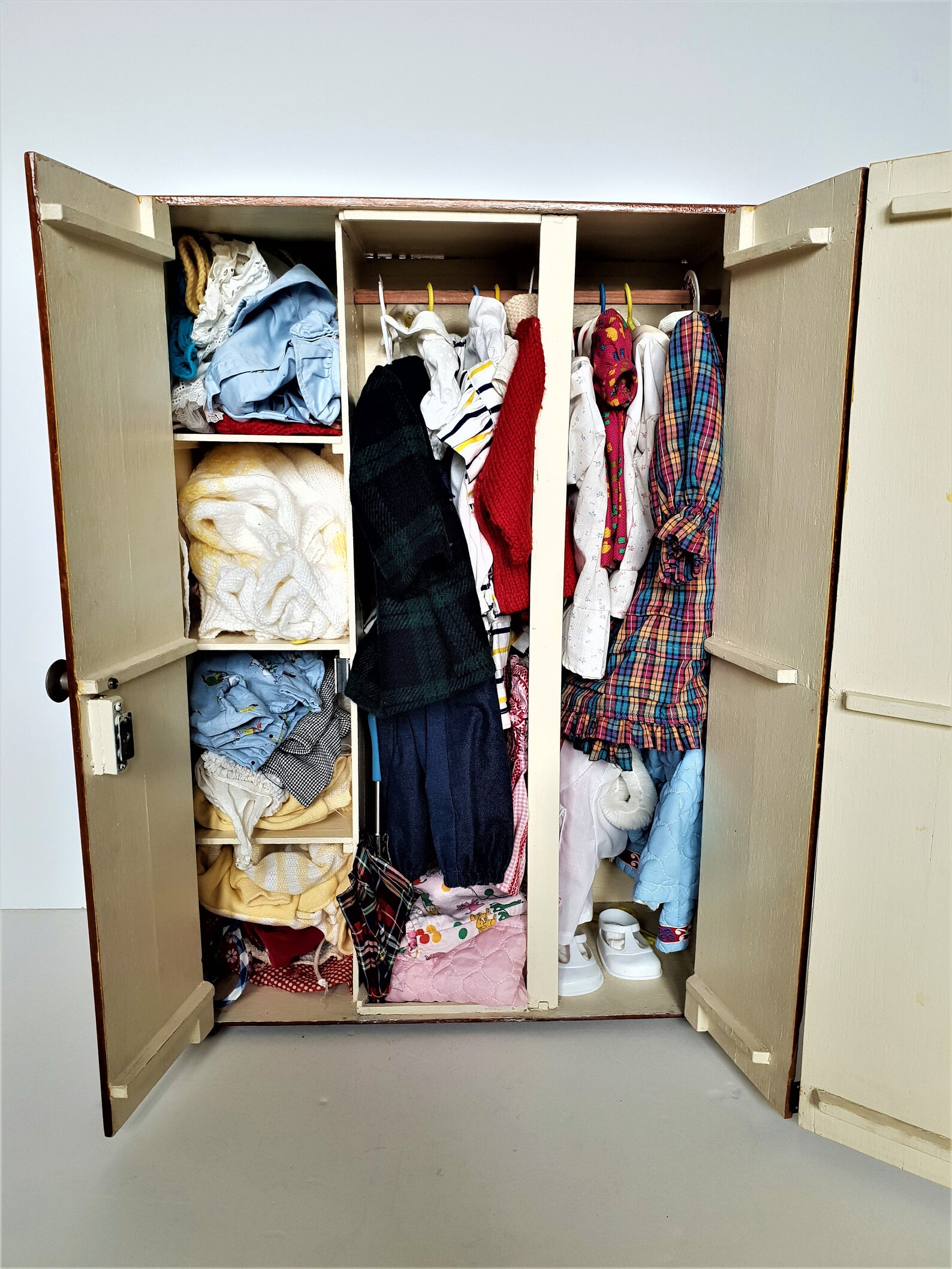 Vintage Wardrobe Doll Closet, Clothes, and Accessories, Handmade Doll