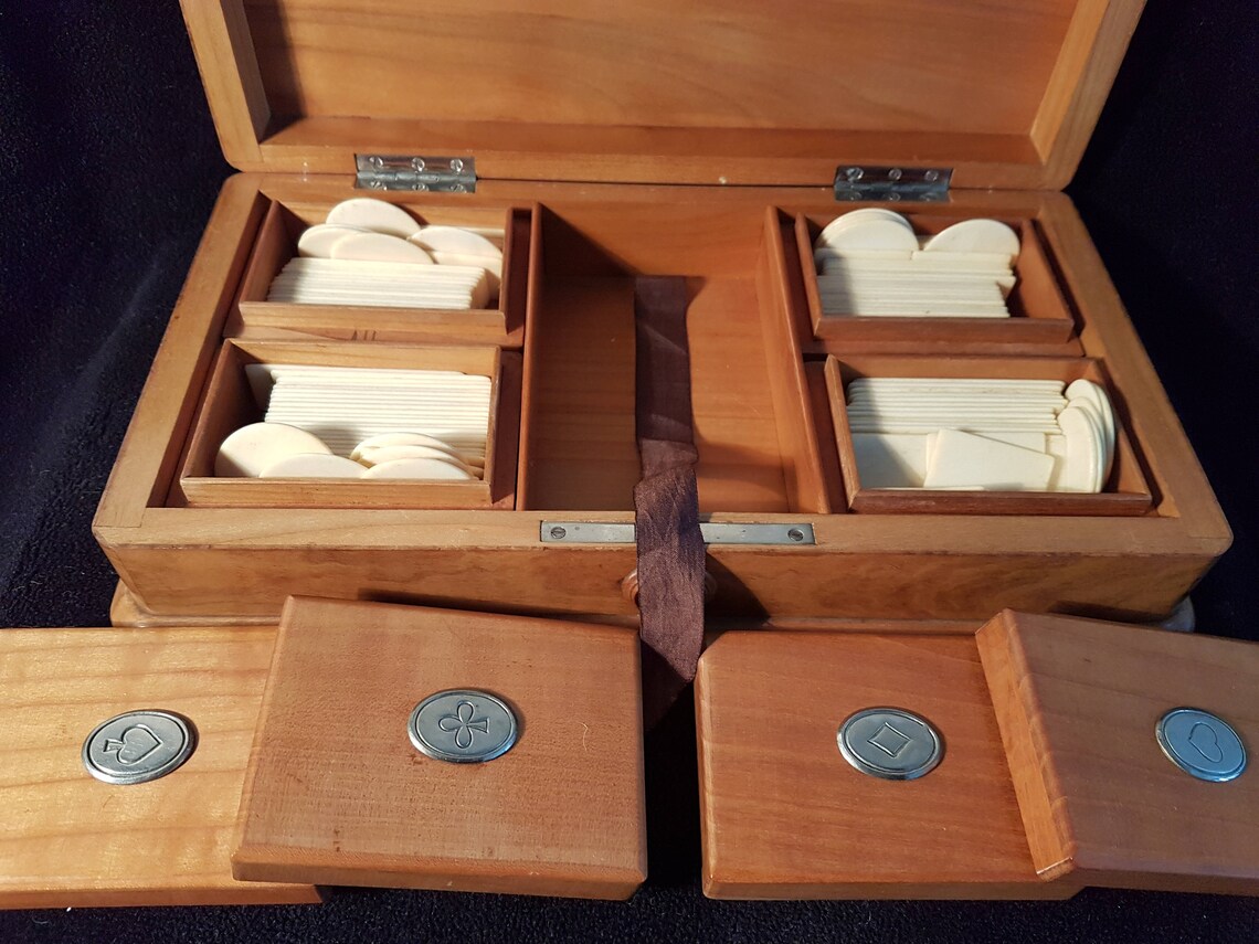 Mahogany box Poker set Bone Poker Chips set Old Poker Chips Etsy