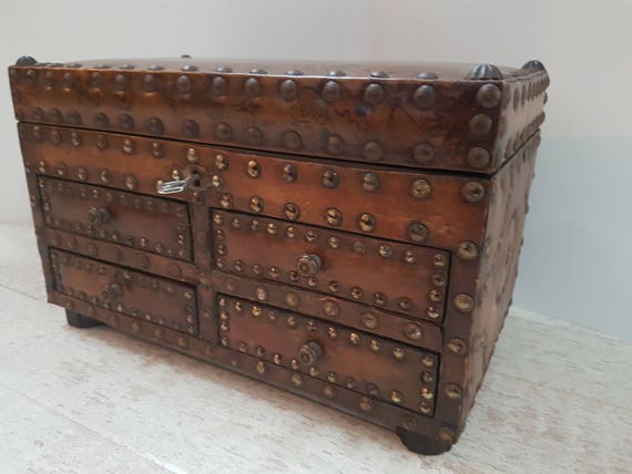 19th Century Chest French Leather Nails Trunk Leather Etsy