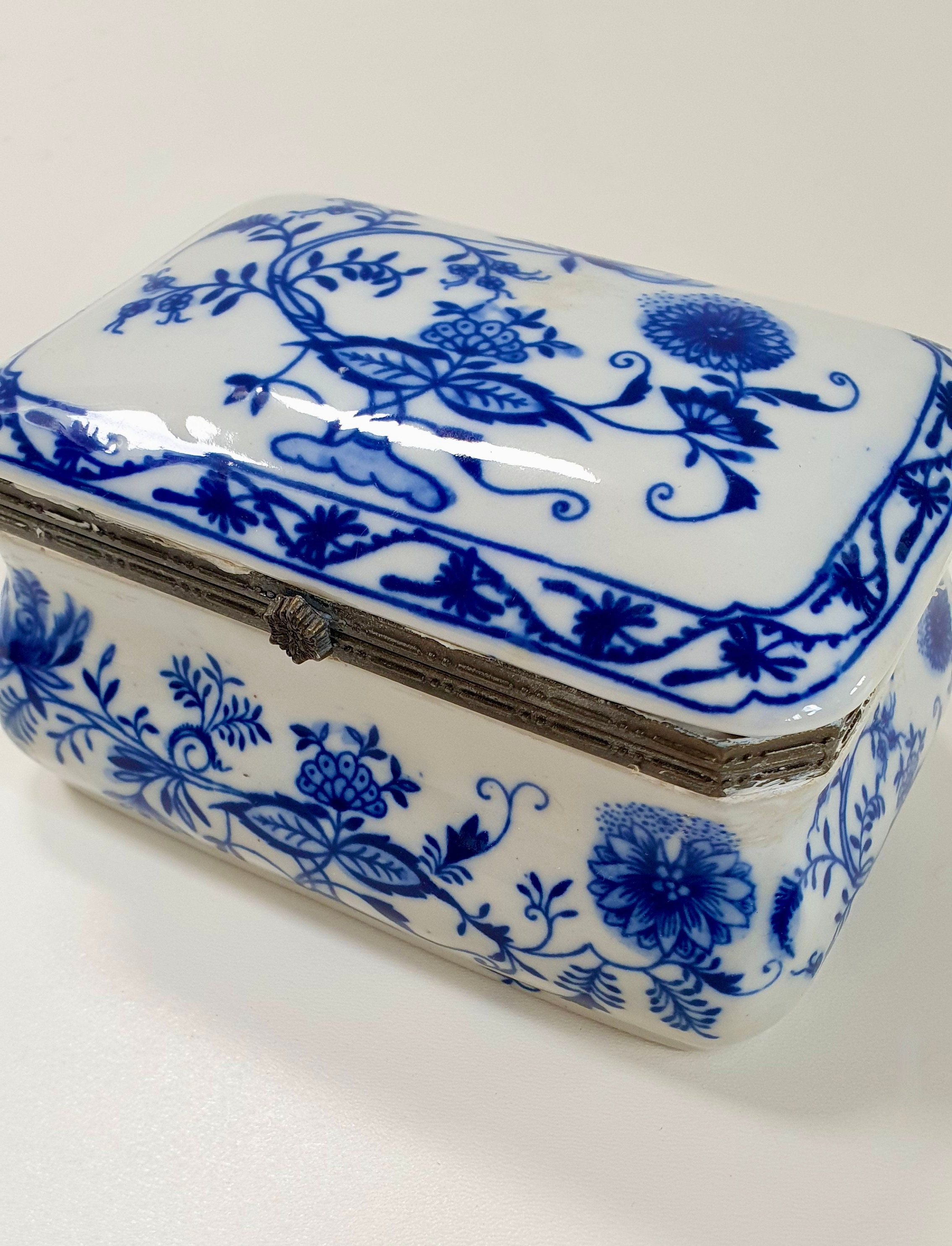 LARGE Blue and White Porcelain Jewelry Box Vintage European Etsy