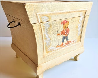 Houten opbergdoos met deksel, houten kist krant tijdschrift bin, Afrikaanse dorp scènes, vintage look dozen en bakken. Afrikaanse decor