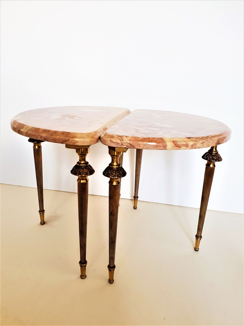 Pair Of Louis Xvi Style Half Moon Marble Top Tables Gilded Bronze And Side Table Antique French Gilt