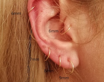 Hammered Ear Hoops Pair | Lightly Hammered textured infinite hoop earrings, cartilage hoops, helix piercing [14K Gold/ Rose filled/ Silver]