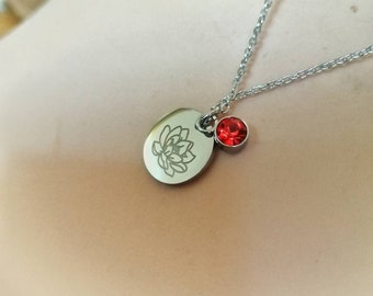 Birthstone Flower and CZ gemstone Pendant Necklace | sterling silver birthstone necklace, birth flower necklace. Birthday pendant