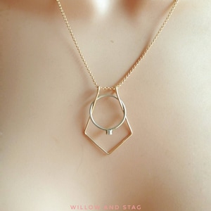 Geo Geometric Diamond Ring Holder Pendant Necklace [Sterling Silver/ 14K Gold filled/ 9ct Solid Gold- yellow, rose or white]