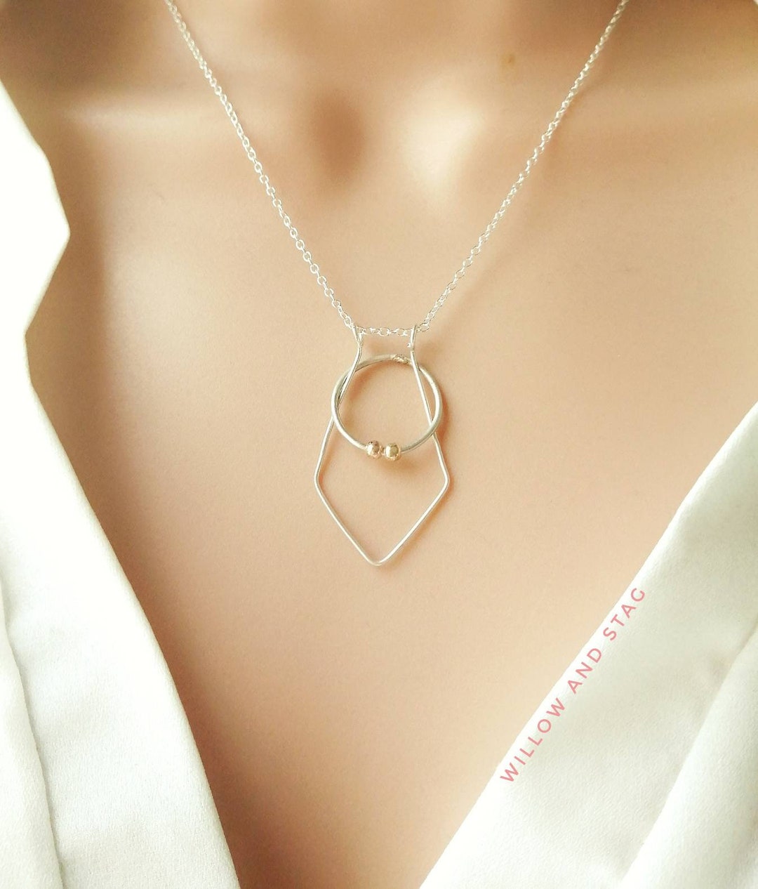 Double Geometric Ring Holder Necklace Medical Ring Holder 