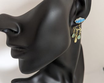 Cute blue cloud earrings with rain drops comes with velvet pouch