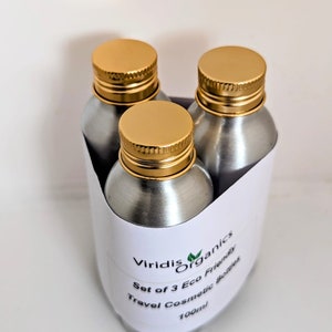 Set of 3 Reusable Travel Bottle with silver or gold lids Eco Friendly, Sustainable & Plastic Free image 2