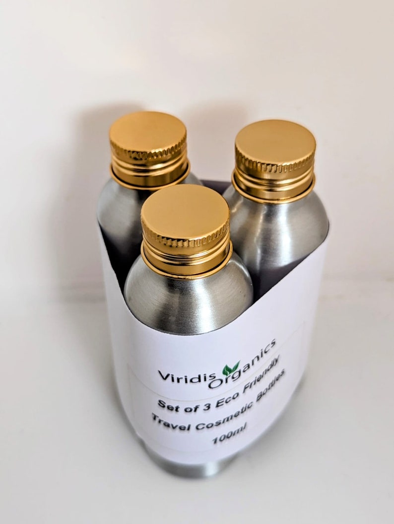 Set of 3 Reusable Travel Bottle with silver or gold lids Eco Friendly, Sustainable & Plastic Free image 2