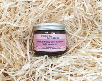 Fresh Hydrating Rose Geranium Organic Daily Moisturising Cream. Suitable for Normal Skin Especially Dry and Mature. Vegan Moisturiser.