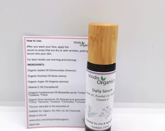 Organic Daily Serum Containing Argan Oil, Rosehip Oil, Jojoba Oil & Vitamin E. Suitable for Vegans.