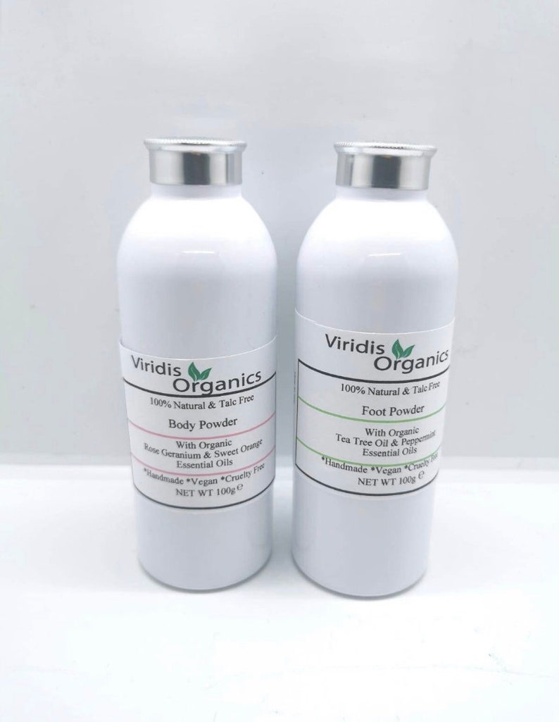 Organic body and foot powder in reusable bottle image 1