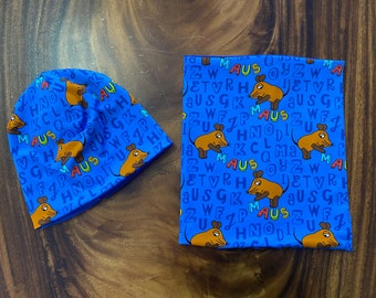 Conjunto de gorro y bucle retransmisión con el ratón ABC azul