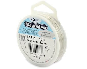 Alambre para ensartar cuentas Beadalon color plata, 0,024 pulgadas, 49 hebras, flexible - 30 pies