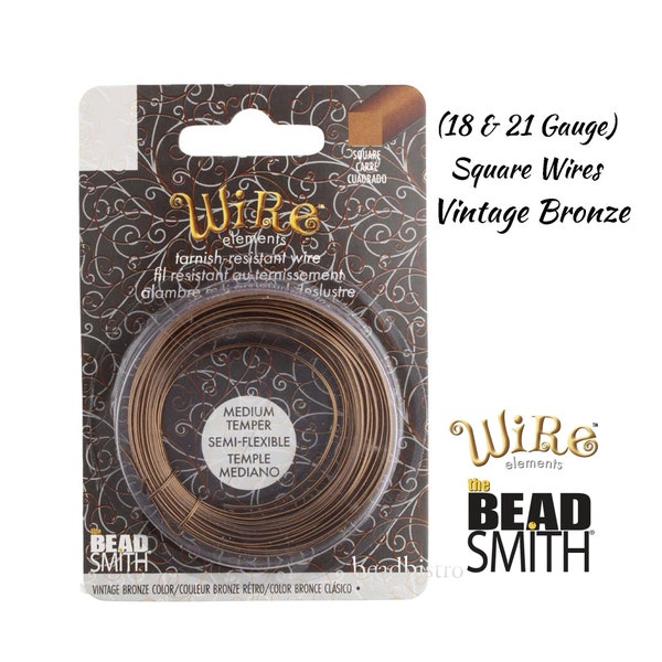 Wire Elements SQUARE Vintage Bronze Wire by Beadsmith (18 & 21 Gauges)