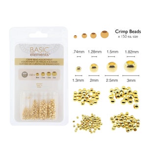 Gold Plated Crimp Beads, Basic Elements by Beadsmith, 4 Size Variety Pack, 600 Pieces