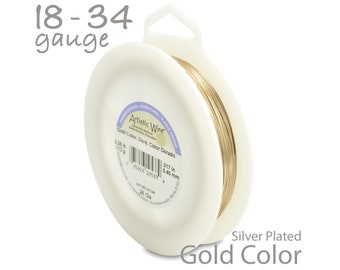 Gold Gold Artistic Wire - Tarnish Resistant Silver Plated Wire - 18, 20, 22, 24, 26, 28, 30, 32, 34 Gauge Wire - 1/4Lb Bulk Spool