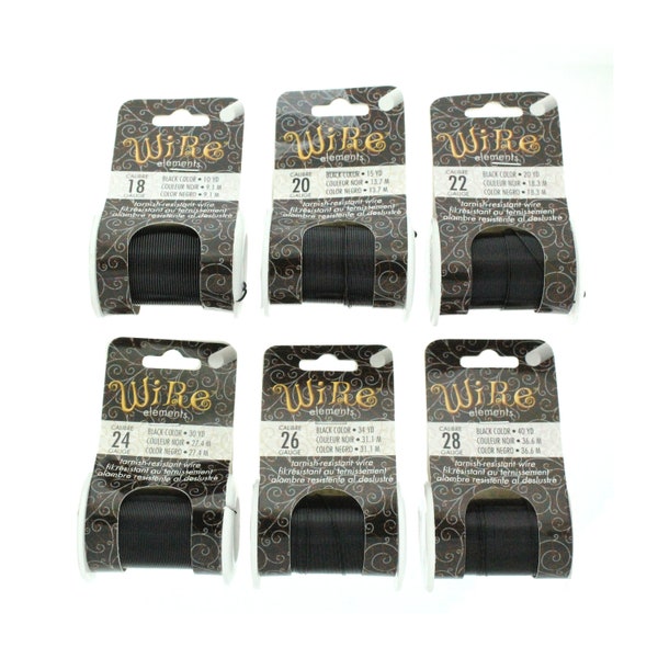 Black BeadSmith Wire Elements - Tarnish Resistant Craft Wire - 16, 18, 20, 22, 24, 26, 28 Gauge Wire